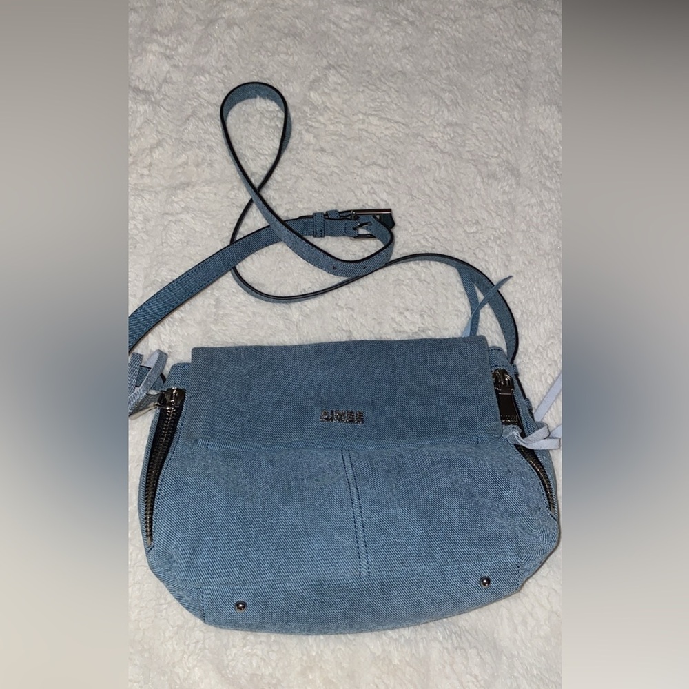 Aimee Kestenberg BALI Leather Looks Like Blue Denim Crossbody Shoulder Bag NWOT
